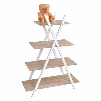Tangkula X Shape Bookshelf Shelves 4 Tier A Ladder Storage Bookcase Display Home Office 5 Tangkula X Shape Bookshelf Shelves 4 Tier A Ladder Storage Bookcase Display Home Office - Image 5