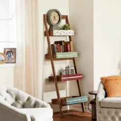 70" Wood 4 Shelf Leaning Shelf Book Shelf Brown - Olivia & May -Officezen Shop GUEST 7b9ab3a3 34cb 49dd 87af 700e849e4502