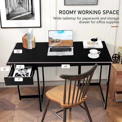Costway Computer Desk Home Office Gaming Table Workstation Metal Frame With Drawer Walnut/Black/Rustic/Natural 5 Costway Computer Desk Home Office Gaming Table Workstation Metal Frame With Drawer Walnut/Black/Rustic/Natural - Image 5
