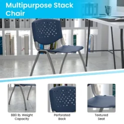 Emma And Oliver Home And Office Navy Plastic Stack Chair With Perforated Back - Guest Chair -Officezen Shop GUEST 810cd6be 0fa3 4aaf 8d93 f59c71a1ff4c