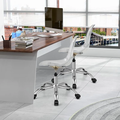 Costway Set Of 2 Rolling Acrylic Armless Desk Chair Swivel Vanity Ghost Chair Adjustable 4 Costway Set Of 2 Rolling Acrylic Armless Desk Chair Swivel Vanity Ghost Chair Adjustable - Image 4