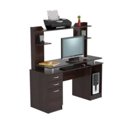 Computer Work Center With 2 Drawers And Hutch Espresso - Inval -Officezen Shop GUEST 85cdd32f 0bf8 46b3 8bbc 9663073db59f