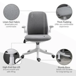 Vinsetto Linen-Touch Fabric Office Desk Chair Swivel Task Chair With Adjustable Lumbar Support, Height And Flip-up Padded Arms -Officezen Shop GUEST 8aa4a739 13e5 4d8f 8d71 545772f68f67