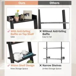 Costway 4-Tier Ladder Shelf Leaning Bookshelf WithAnti-falling Baffle Wood Bookcase Black/White -Officezen Shop GUEST 8c69c8d4 db50 4352 aa61 548a7403d84d