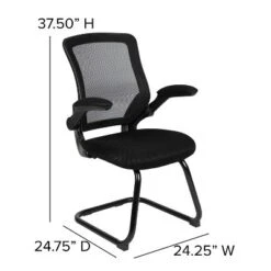 Emma And Oliver Black Mesh Sled Base Side Reception Guest Office Chair With Flip-Up Arms -Officezen Shop GUEST 8c6dc49d 3456 422f b5c1 313b7aa11187
