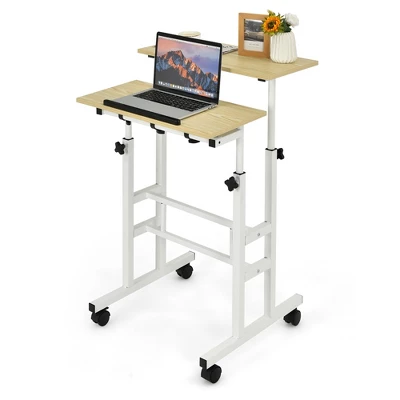 Costway Mobile Standing Desk Rolling Adjustable Laptop Cart Home Office WalnutNatural 9 Costway Mobile Standing Desk Rolling Adjustable Laptop Cart Home Office WalnutNatural - Image 9
