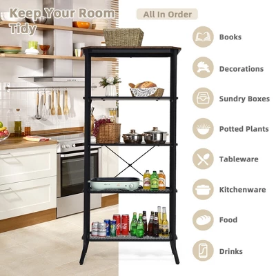 Costway 5 Tier Bookshelf Standing Storage Shelf Unit For Kitchen Living Room Office 7 Costway 5 Tier Bookshelf Standing Storage Shelf Unit For Kitchen Living Room Office - Image 7