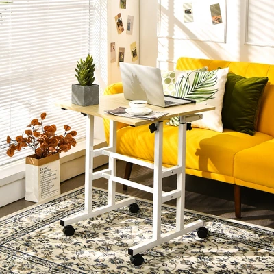 Costway Mobile Standing Desk Rolling Adjustable Laptop Cart Home Office WalnutNatural 2 Costway Mobile Standing Desk Rolling Adjustable Laptop Cart Home Office WalnutNatural - Image 2