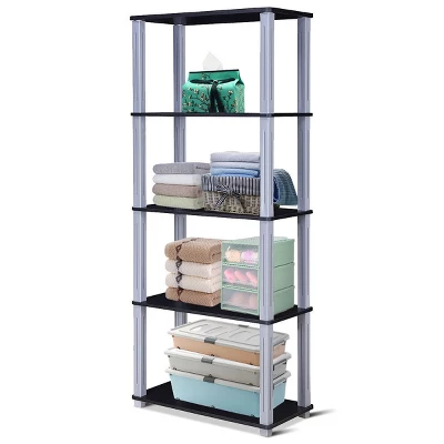 Costway 5-Tier Multi-Functional Storage Shelves Rack Display Bookcase Home Furni Black 7 Costway 5-Tier Multi-Functional Storage Shelves Rack Display Bookcase Home Furni Black - Image 7