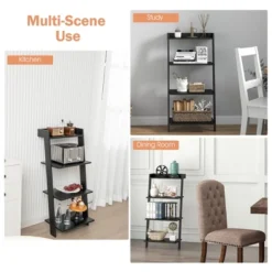 Costway 4-Tier Ladder Shelf Leaning Bookshelf WithAnti-falling Baffle Wood Bookcase Black/White -Officezen Shop GUEST 9246318a 4717 45c1 b09f c103c06aeb00