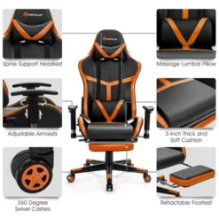 Costway Gaming Chair Reclining Racing Chair With Massage Lumbar Support &Footrest Orange -Officezen Shop GUEST 92a55940 df9e 4dfc a3b9 dca94d5c24fc