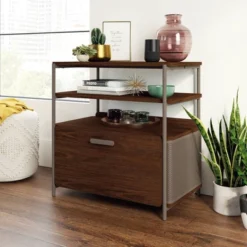 Radial Lateral File Cabinet With Drawer And Open Shelves Umber Wood - Sauder