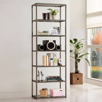 77.75" Contemporary 6 Shelf Bookcase With Glass Shelves Black Nickel - Coaster 1 77.75" Contemporary 6 Shelf Bookcase With Glass Shelves Black Nickel - Coaster
