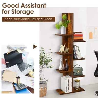 Tangkula Modern Multi-Layer Bookshelf Floor Standing Bookcase W/Anti-fall Device Storage Rack For Home Office Rustic 6 Tangkula Modern Multi-Layer Bookshelf Floor Standing Bookcase W/Anti-fall Device Storage Rack For Home Office Rustic - Image 6