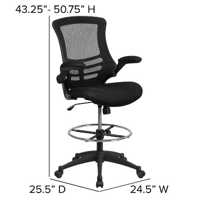 Flash Furniture Mid-Back Black Mesh Ergonomic Drafting Chair With Adjustable Foot Ring And Flip-Up Arms 5 Flash Furniture Mid-Back Black Mesh Ergonomic Drafting Chair With Adjustable Foot Ring And Flip-Up Arms - Image 5