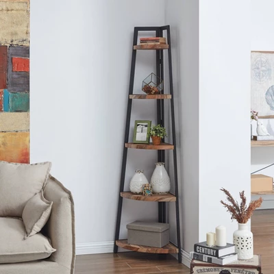 70" Free Standing 5 Tier Pyramid Corner Shelf - Danya B. 2 70" Free Standing 5 Tier Pyramid Corner Shelf - Danya B. - Image 2
