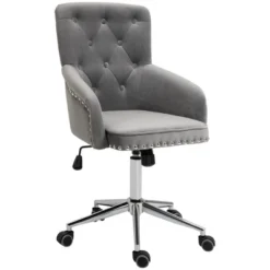 HOMCOM Modern Mid-back Desk Chair With Button Tufted Velvet Back, Nailhead Trim, Swivel Home Office Chair With Adjustable Height, Curved Padded Armrests 19 HOMCOM Modern Mid-back Desk Chair With Button Tufted Velvet Back, Nailhead Trim, Swivel Home Office Chair With Adjustable Height, Curved Padded Armrests -Officezen Shop GUEST a11a6bc2 f648 4d50 a57d a64abdca7353