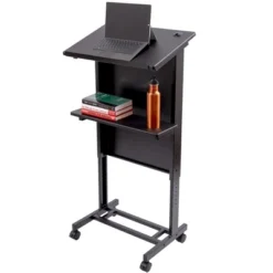 Stand Up Desk Store Mobile Adjustable Height Rolling Lectern Podium With Heavy Duty Steel Frame
