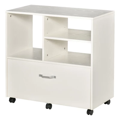 Vinsetto 29" Filling Cabinet, Office Storage Organizer With 4 Shelves, Wheels And Bottom Drawer For Legal And Letter Sized Files, White 3 Vinsetto 29" Filling Cabinet, Office Storage Organizer With 4 Shelves, Wheels And Bottom Drawer For Legal And Letter Sized Files, White - Image 3