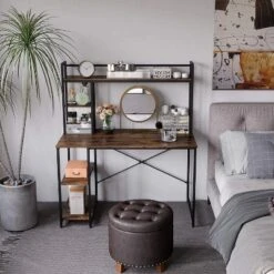 Bestier Computer Home Office Desk With Metal Frame, Hutch, Bookshelf, Under Desk Storage, And Working Table For Small Bedroom Space 9 Bestier Computer Home Office Desk With Metal Frame, Hutch, Bookshelf, Under Desk Storage, And Working Table For Small Bedroom Space -Officezen Shop GUEST a577404c 6e86 4882 99e2 05c073e31005