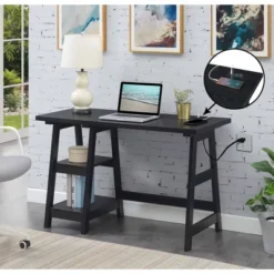 Designs2Go Trestle Desk With Charging Station And Shelves - Breighton Home