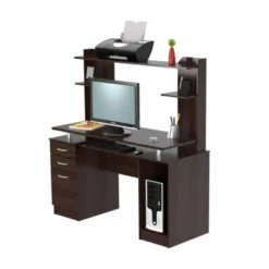 Computer Work Center With 2 Drawers And Hutch Espresso - Inval -Officezen Shop GUEST b0bd379b 2e91 4f69 8207 6437cc4c2cf2