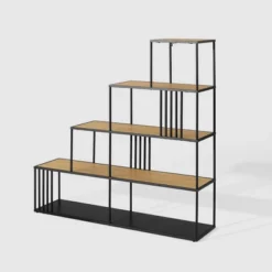 55.5" Modern 4 Shelf With Metal Bar Room Divider Bookcase Coastal Oak/Black - Saracina Home 12 55.5" Modern 4 Shelf With Metal Bar Room Divider Bookcase Coastal Oak/Black - Saracina Home -Officezen Shop GUEST b0dd5f61 84fc 4575 9f0d 8fd93ec26adc