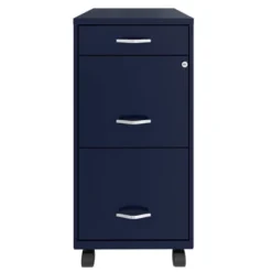 Space Solutions 18 Inch Wide Metal Mobile Organizer File Cabinet For Office Supplies & Hanging File Folders With Pencil Drawer & 3 File Drawers, Navy