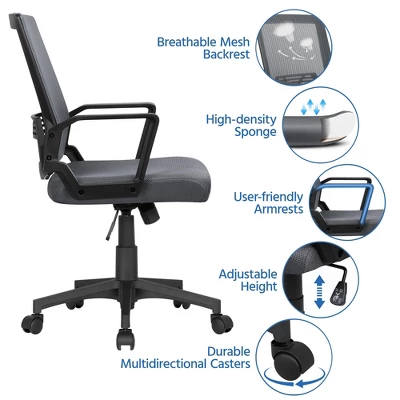 Yaheetech Adjustable Mid-Back Office Chair Computer Chair With Wheels 3 Yaheetech Adjustable Mid-Back Office Chair Computer Chair With Wheels - Image 3