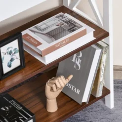 HOMCOM 4-Tier Shelving Bookcase Storage Cupboard With Pull Out Drawer, And Wooden Frame With X Bar Stability, White 6 HOMCOM 4-Tier Shelving Bookcase Storage Cupboard With Pull Out Drawer, And Wooden Frame With X Bar Stability, White -Officezen Shop GUEST b35f4b97 a028 46a5 bc5f 7a78fafb9388