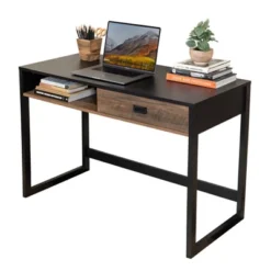 Oslo Contemporary Studio Workstation Desk With Drawer Black/Brown - Danya B. -Officezen Shop GUEST b4e6239f dbdf 4b6e afb6 72e8dc8483de