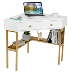 Costway Corner Computer Desk Writing Workstation Study Desk W/ 2 Drawers WhiteBlackGold 22 Costway Corner Computer Desk Writing Workstation Study Desk W/ 2 Drawers WhiteBlackGold -Officezen Shop GUEST b619d09f 74c2 4218 9588 52d0a13a5e5b