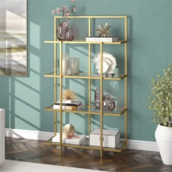 62 In. Brass Finish Standard Bookcase - Henn&Hart -Officezen Shop GUEST b838ae02 9864 46ed bf43 314096e94754
