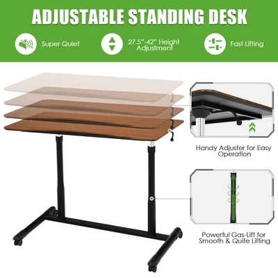 Costway Height Adjustable Computer Desk Sit Stand Rolling Notebook Table NaturalBrownBlack 6 Costway Height Adjustable Computer Desk Sit Stand Rolling Notebook Table NaturalBrownBlack - Image 6