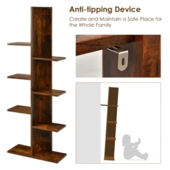 Tangkula Modern Multi-Layer Bookshelf Floor Standing Bookcase W/Anti-fall Device Storage Rack For Home Office Rustic 19 Tangkula Modern Multi-Layer Bookshelf Floor Standing Bookcase W/Anti-fall Device Storage Rack For Home Office Rustic -Officezen Shop GUEST bc410299 d20b 45f9 83c0 c4fcd88a40e7