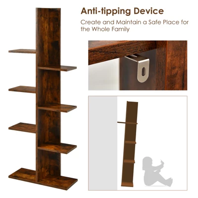 Tangkula Modern Multi-Layer Bookshelf Floor Standing Bookcase W/Anti-fall Device Storage Rack For Home Office Rustic 8 Tangkula Modern Multi-Layer Bookshelf Floor Standing Bookcase W/Anti-fall Device Storage Rack For Home Office Rustic - Image 8