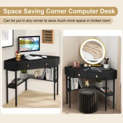 Costway Corner Computer Desk Writing Workstation Study Desk W/ 2 Drawers WhiteBlackGold 16 Costway Corner Computer Desk Writing Workstation Study Desk W/ 2 Drawers WhiteBlackGold -Officezen Shop GUEST beff960a def4 439c b86e 3ec04fcd142d