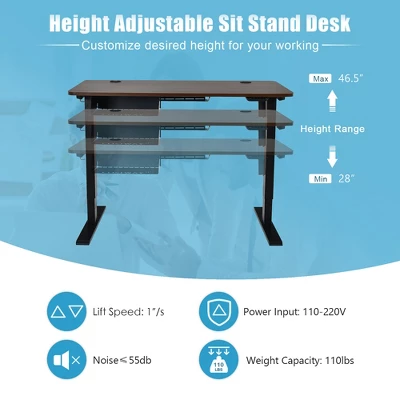 Costway 48'' Electric Standing Desk Height Adjustable W/ Control Panel & USB Port RusticWalnut 7 Costway 48'' Electric Standing Desk Height Adjustable W/ Control Panel & USB Port RusticWalnut - Image 7