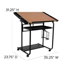 Emma And Oliver Adjustable Drawing And Drafting Table With Dual Wheel Casters
