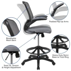 Flash Furniture Mid-Back Mesh Ergonomic Drafting Chair With Adjustable Foot Ring And Flip-Up Arms -Officezen Shop GUEST cbe422bc 97f2 4db0 a701 f3ccddcfc312