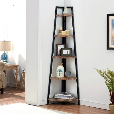 70" Free Standing 5 Tier Pyramid Corner Shelf - Danya B. 1 70" Free Standing 5 Tier Pyramid Corner Shelf - Danya B.