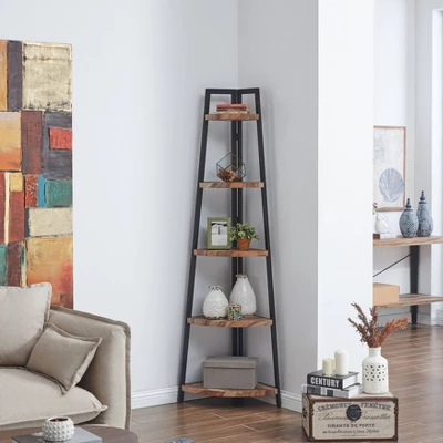 70" Free Standing 5 Tier Pyramid Corner Shelf - Danya B. 5 70" Free Standing 5 Tier Pyramid Corner Shelf - Danya B. - Image 5