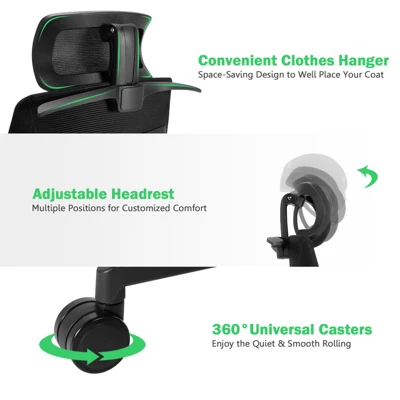 Costway High Back Mesh Office Chair Swivel Reclining Task Chair W/Clothes Hanger 8 Costway High Back Mesh Office Chair Swivel Reclining Task Chair W/Clothes Hanger - Image 8