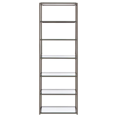 77.75" Contemporary 6 Shelf Bookcase With Glass Shelves Black Nickel - Coaster 2 77.75" Contemporary 6 Shelf Bookcase With Glass Shelves Black Nickel - Coaster - Image 2