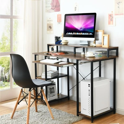 Costway 47'' Computer Desk Writing Study Table W/ Keyboard Tray & Monitor Stand 1 Costway 47'' Computer Desk Writing Study Table W/ Keyboard Tray & Monitor Stand