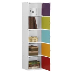 Hodedah HID5 High Quality 5 Shelf Home, Office, And School Enclosed Organization Storage 59 Inch Tall Slim Bookcase Cabinets, Rainbow Finish -Officezen Shop GUEST d8e413b5 7292 4426 8ce4 f3abe3e1ec38