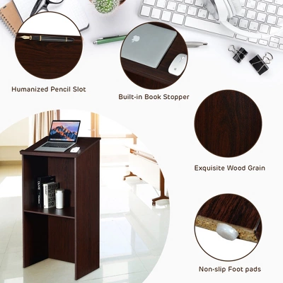 Costway Wooden Floor Standing Podium Speaking Lectern W/ Adjustable Shelf & Pen Tray 8 Costway Wooden Floor Standing Podium Speaking Lectern W/ Adjustable Shelf & Pen Tray - Image 8
