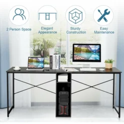 Costway 2 Person Computer Desk Double Workstation Office Desk W/ Storage Rustic Brown Black/Brown 16 Costway 2 Person Computer Desk Double Workstation Office Desk W/ Storage Rustic Brown Black/Brown -Officezen Shop GUEST dcb58d11 20a5 4dd1 a168 1244cf1f8bf7