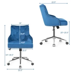 Officezen Shop 30 Costway Blue Velvet Office Chair Tufted Upholstered Swivel Computer Desk Chair Nailed Trim