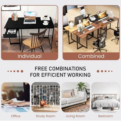 Costway Computer Desk Home Office Gaming Table Workstation Metal Frame With Drawer Walnut/Black/Rustic/Natural 6 Costway Computer Desk Home Office Gaming Table Workstation Metal Frame With Drawer Walnut/Black/Rustic/Natural - Image 6